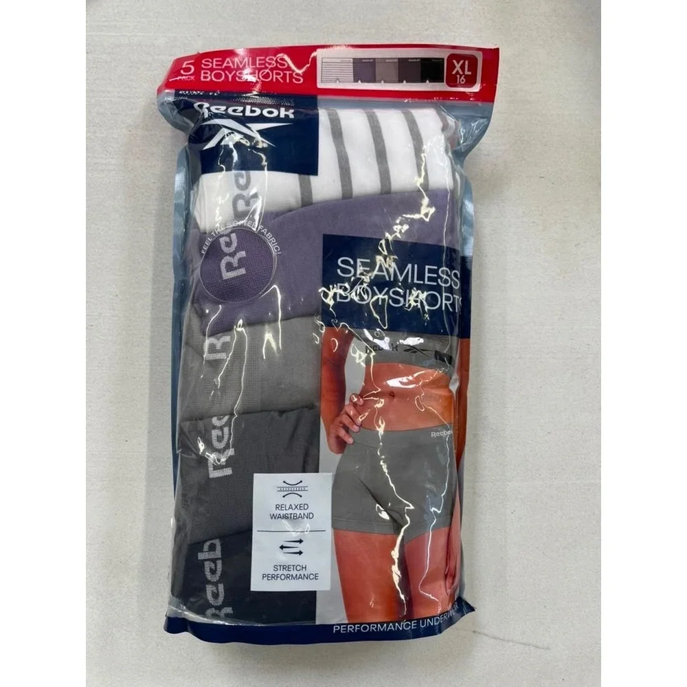 Reebok 5 Pack Seamless Boyshorts Performance Underwear XL 16 Multicolor New